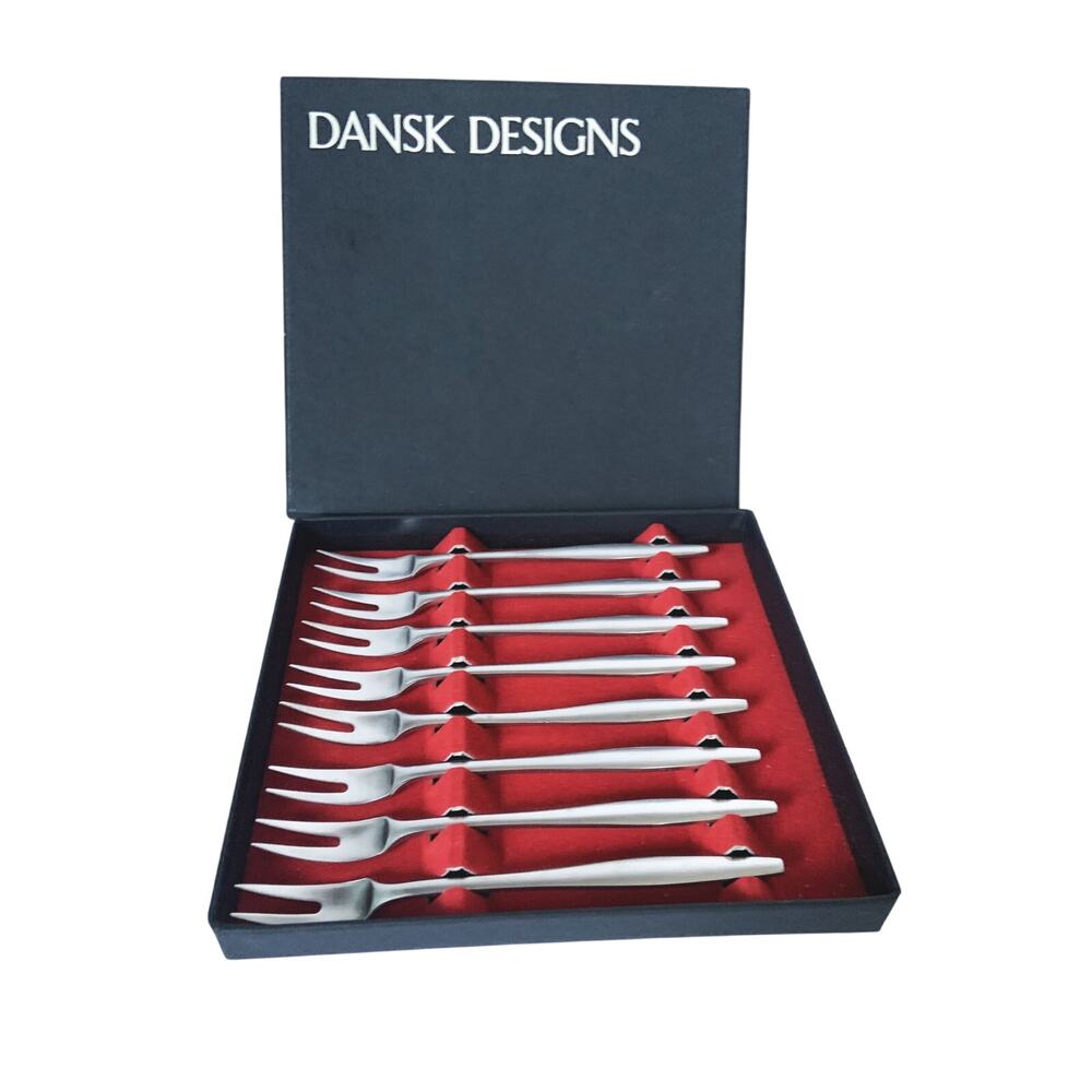 Vintage Dansk Shrimp Forks Set of 8 in Original Box  and Cover